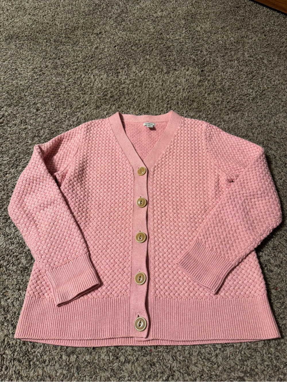 L.L. Bean Pink Textured Button-Front Women's Cardigan